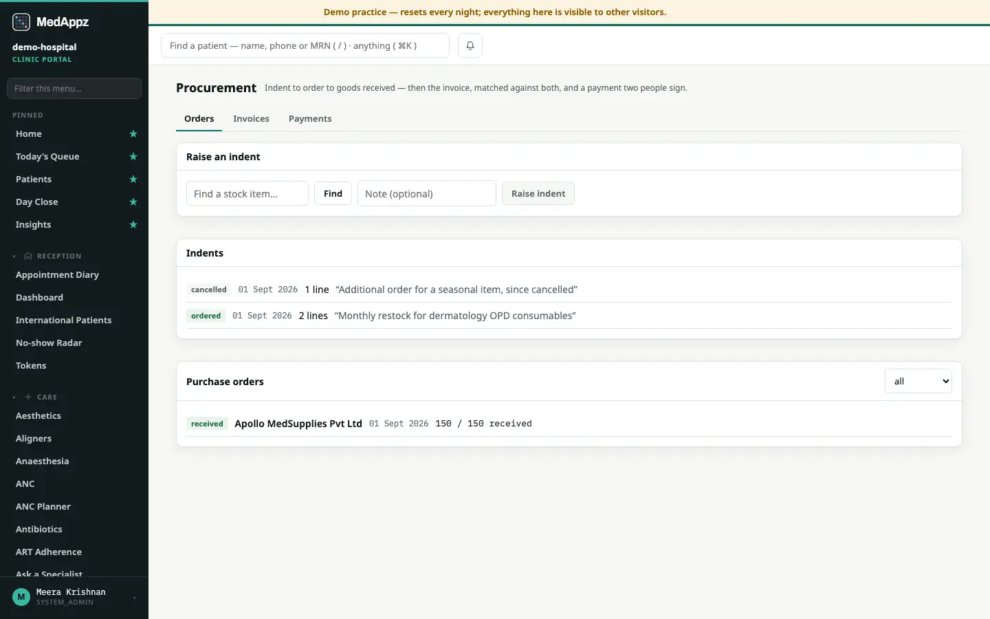 ProcureFlow — Procurement — Purchase orders from indent to goods received
