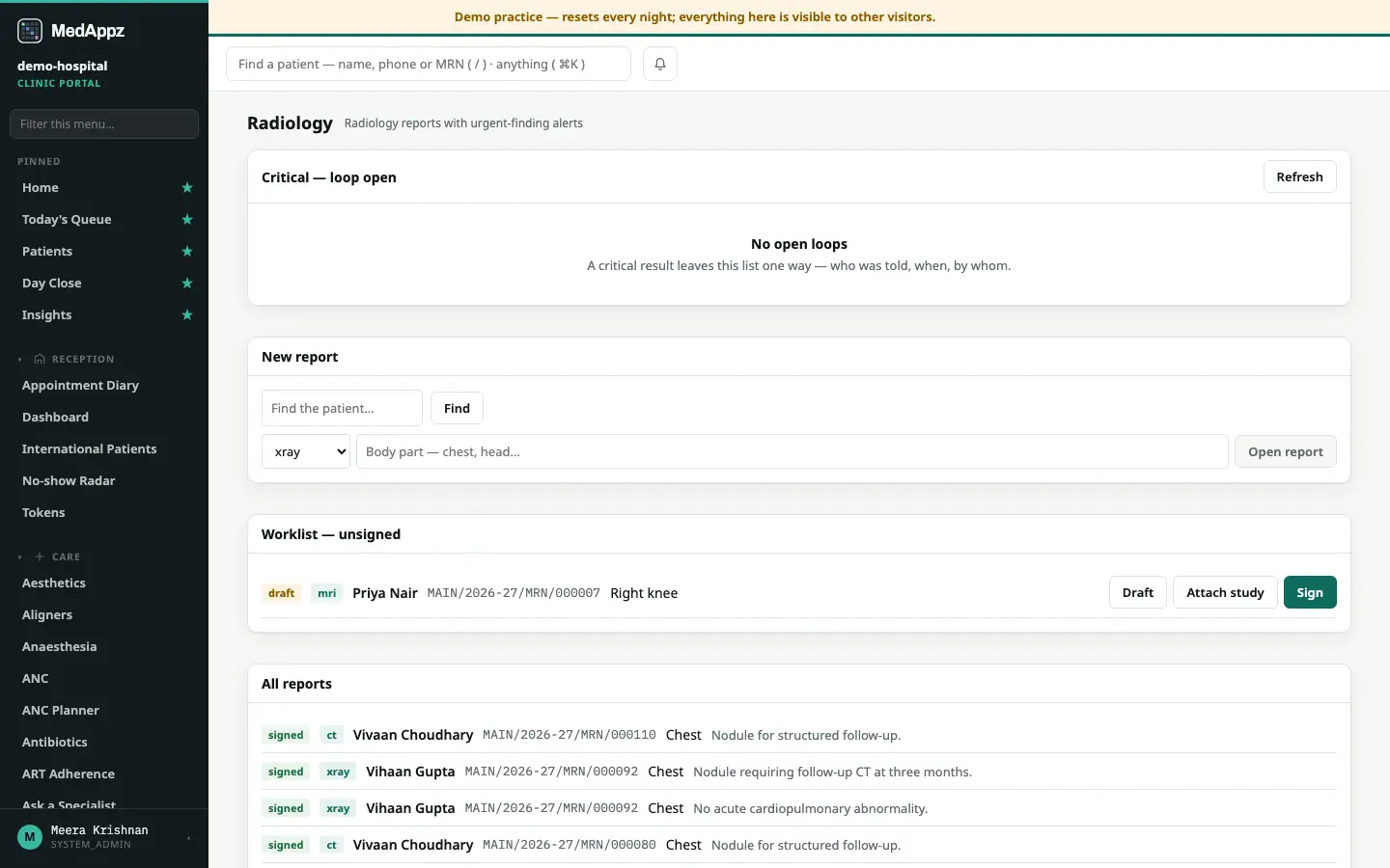 RadioReport — Radiology — Radiology reports with urgent-finding alerts