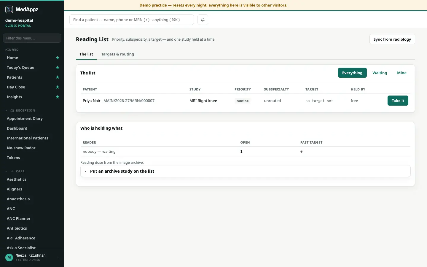 ReadQueue — Reading List — Work the reporting list by priority, with one study at a time