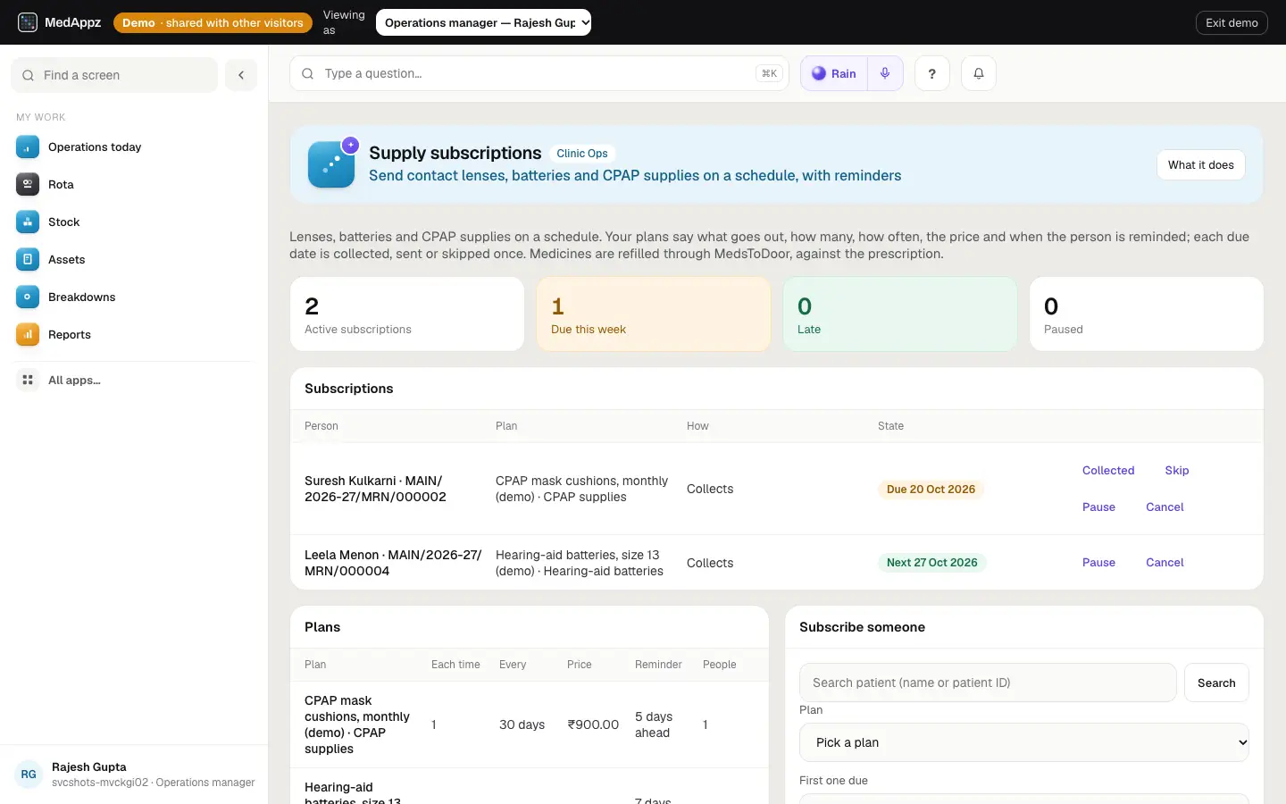RefillClub — Supply subscriptions — Send contact lenses, batteries and CPAP supplies on a schedule, with reminders