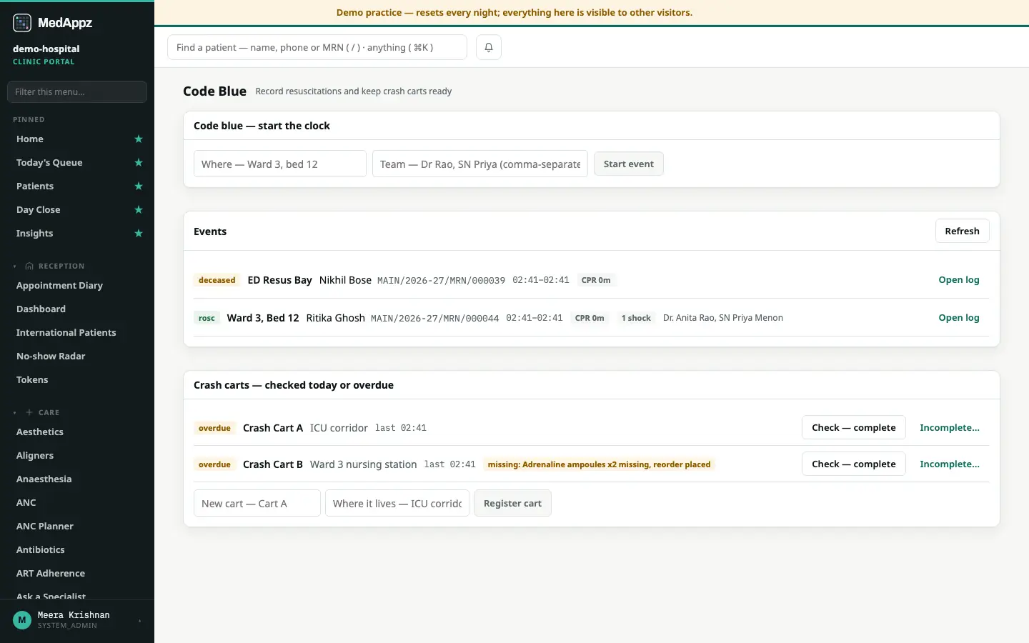 CodeBlueLog — Code Blue — Record resuscitations and keep crash carts ready