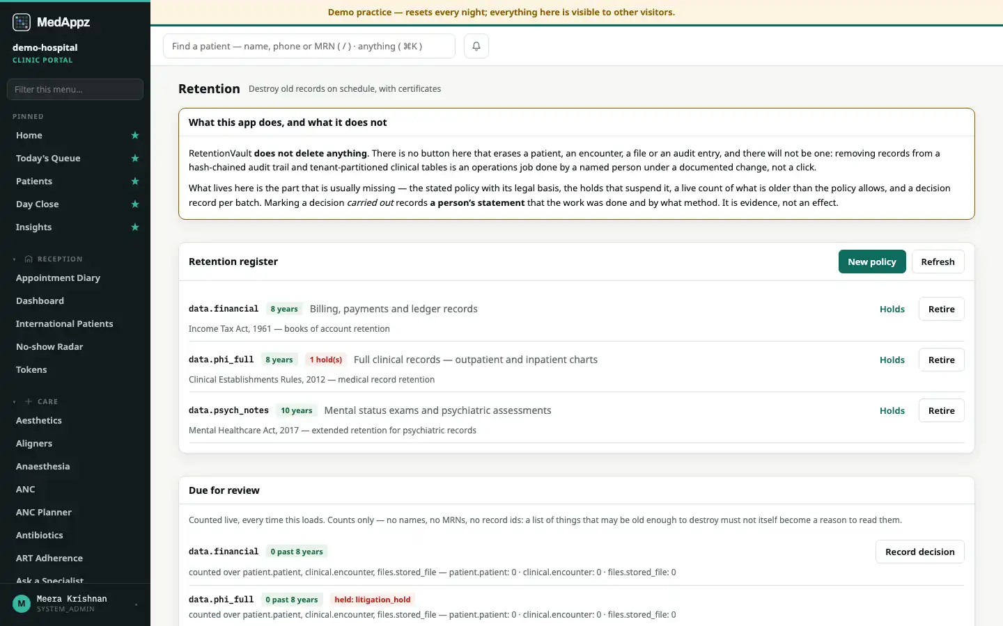 RetentionVault — Retention — Destroy old records on schedule, with certificates