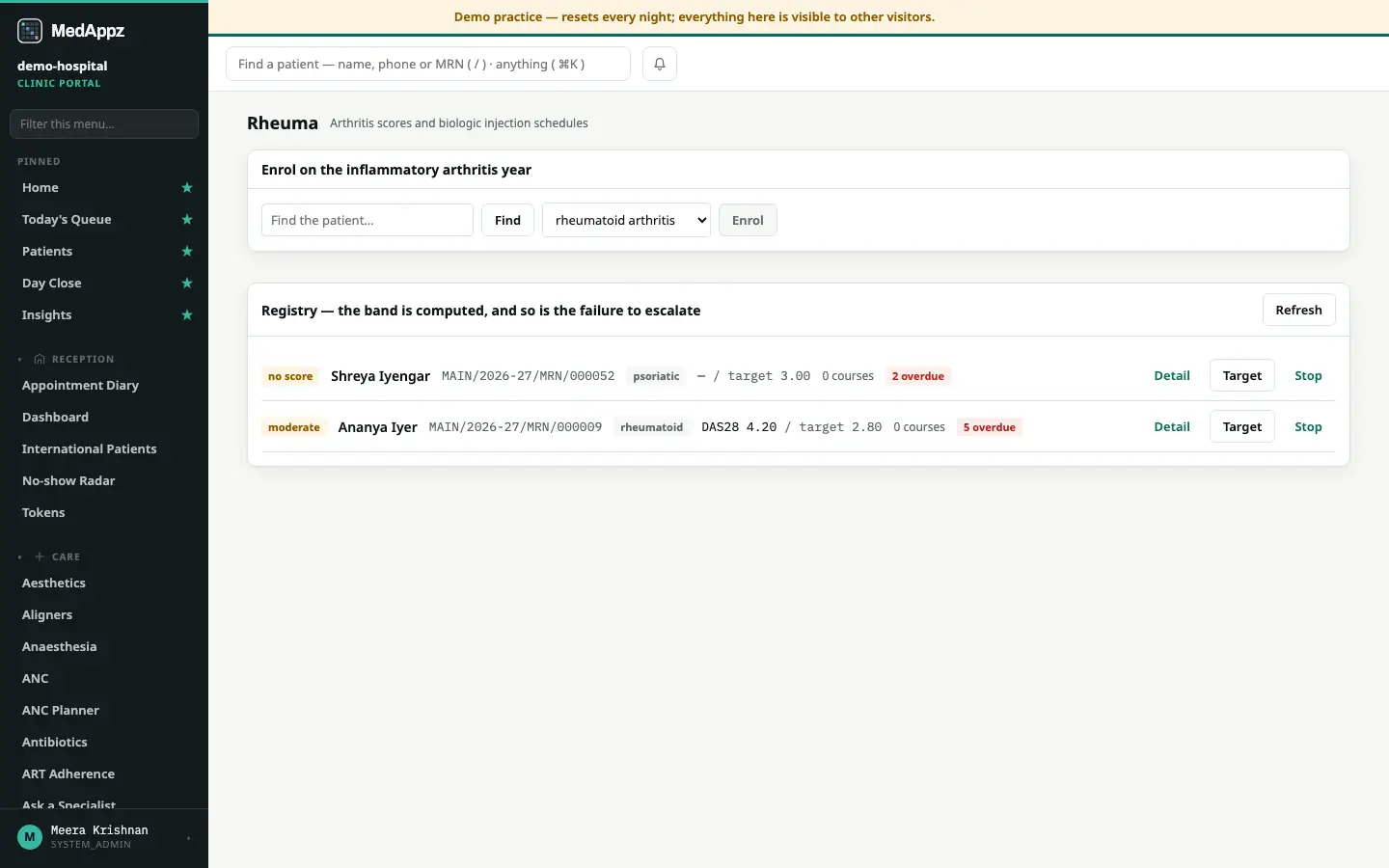 RheumaTrack — Rheuma — Arthritis scores and biologic injection schedules