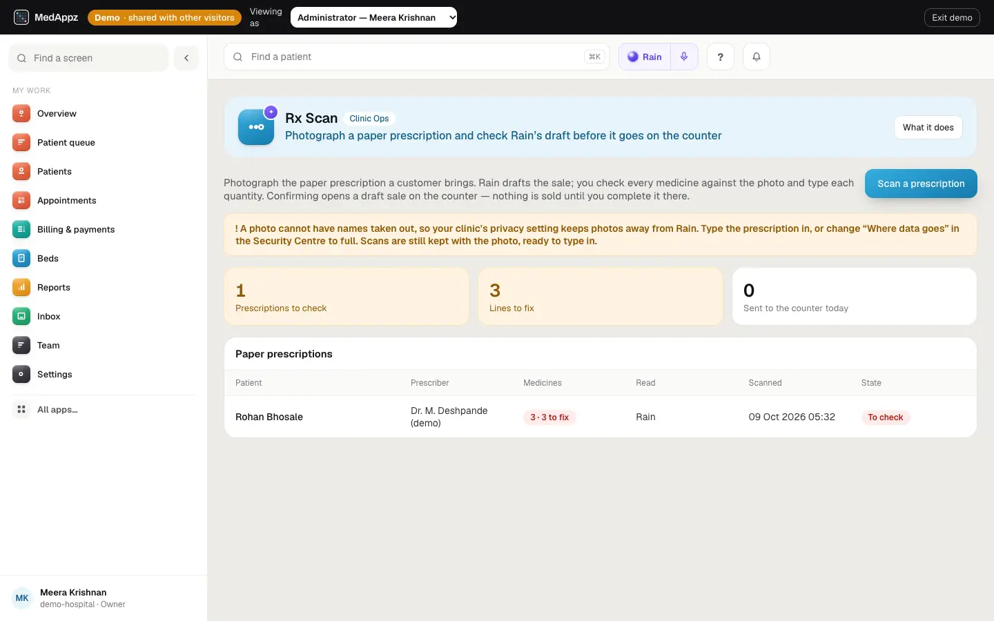 RxScanDigitise — Rx Scan — Photograph a paper prescription and check Rain’s draft before it goes on the counter