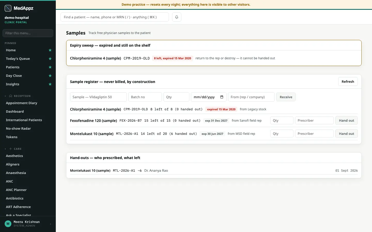 SampleMeds — Samples — Track free physician samples to the patient