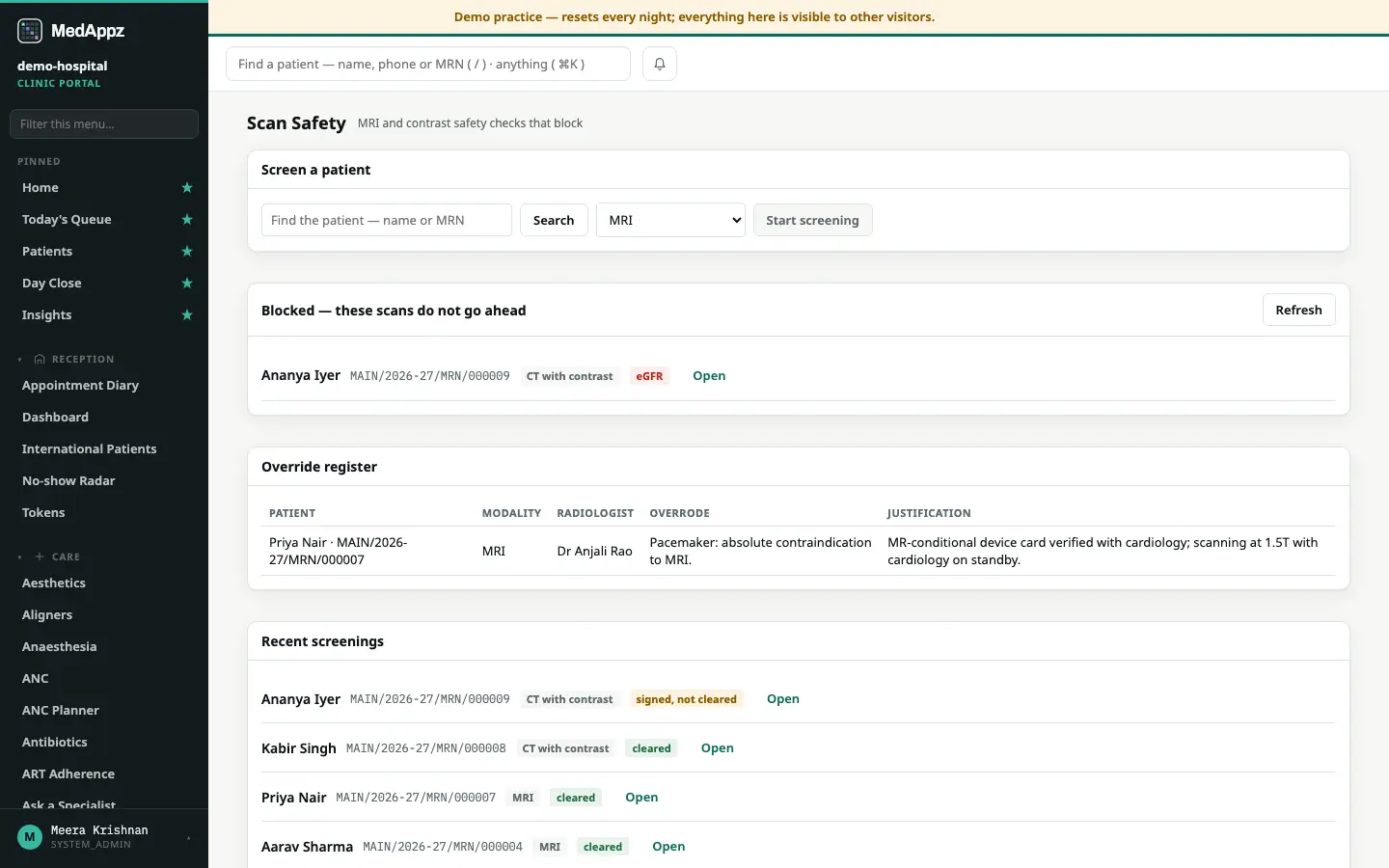 ScanSafe — Scan Safety — MRI and contrast safety checks that block