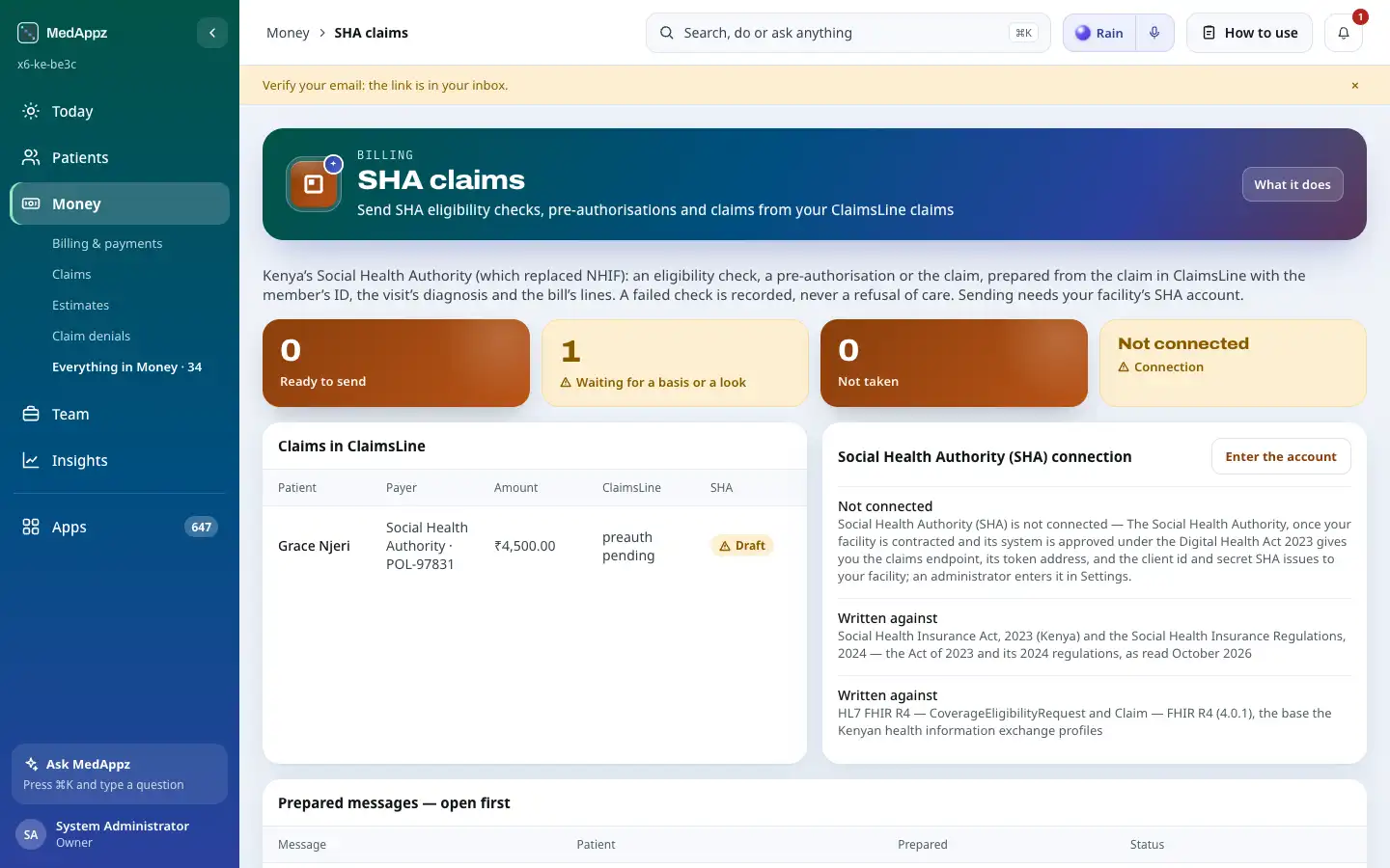 SHADesk — SHA claims — Send SHA eligibility checks, pre-authorisations and claims from your ClaimsLine claims