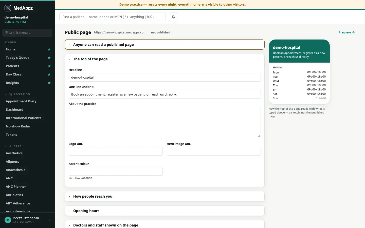 SiteFront — Public Page — Your clinic’s web page, at your own address