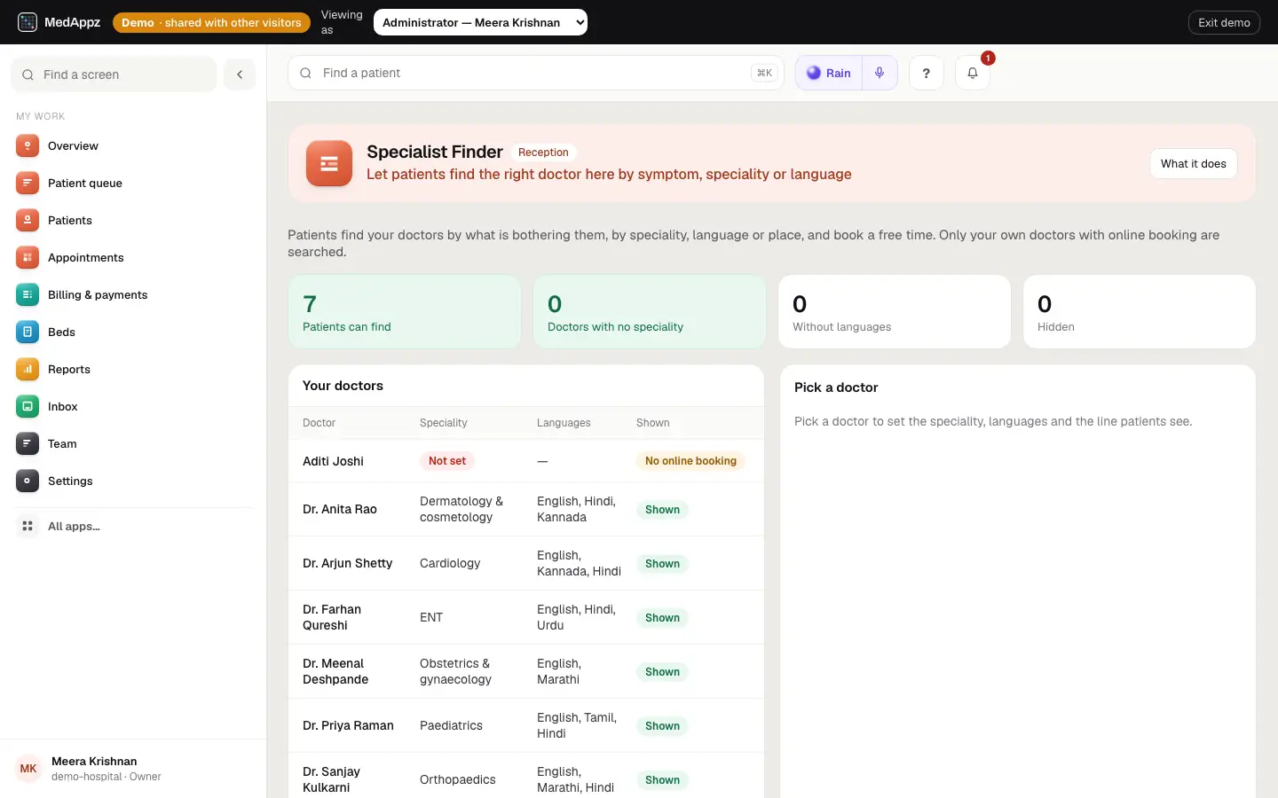 SpecialistFinder — Specialist Finder — Let patients find the right doctor here by symptom, speciality or language