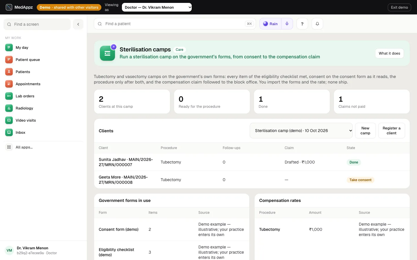 SterilizationCampDesk — Sterilisation camps — Run a sterilisation camp on the government’s forms, from consent to the compensation claim