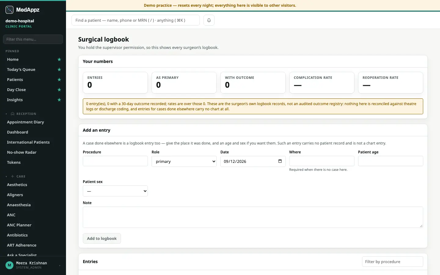 SurgeonLog — Logbook — The surgeon’s own case log and outcomes