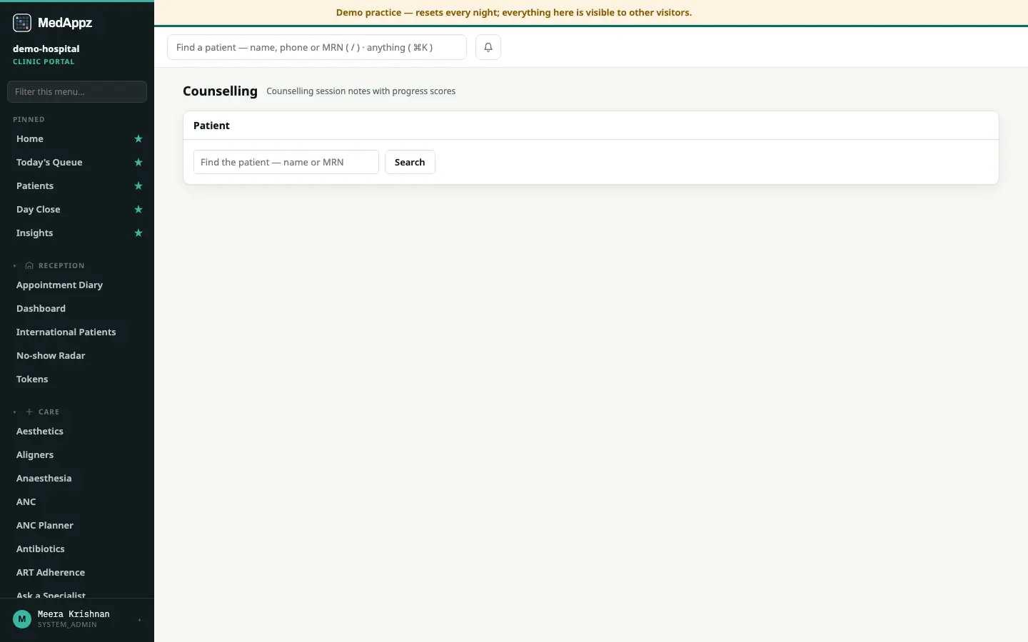 TalkTrack — Counselling — Counselling session notes with progress scores