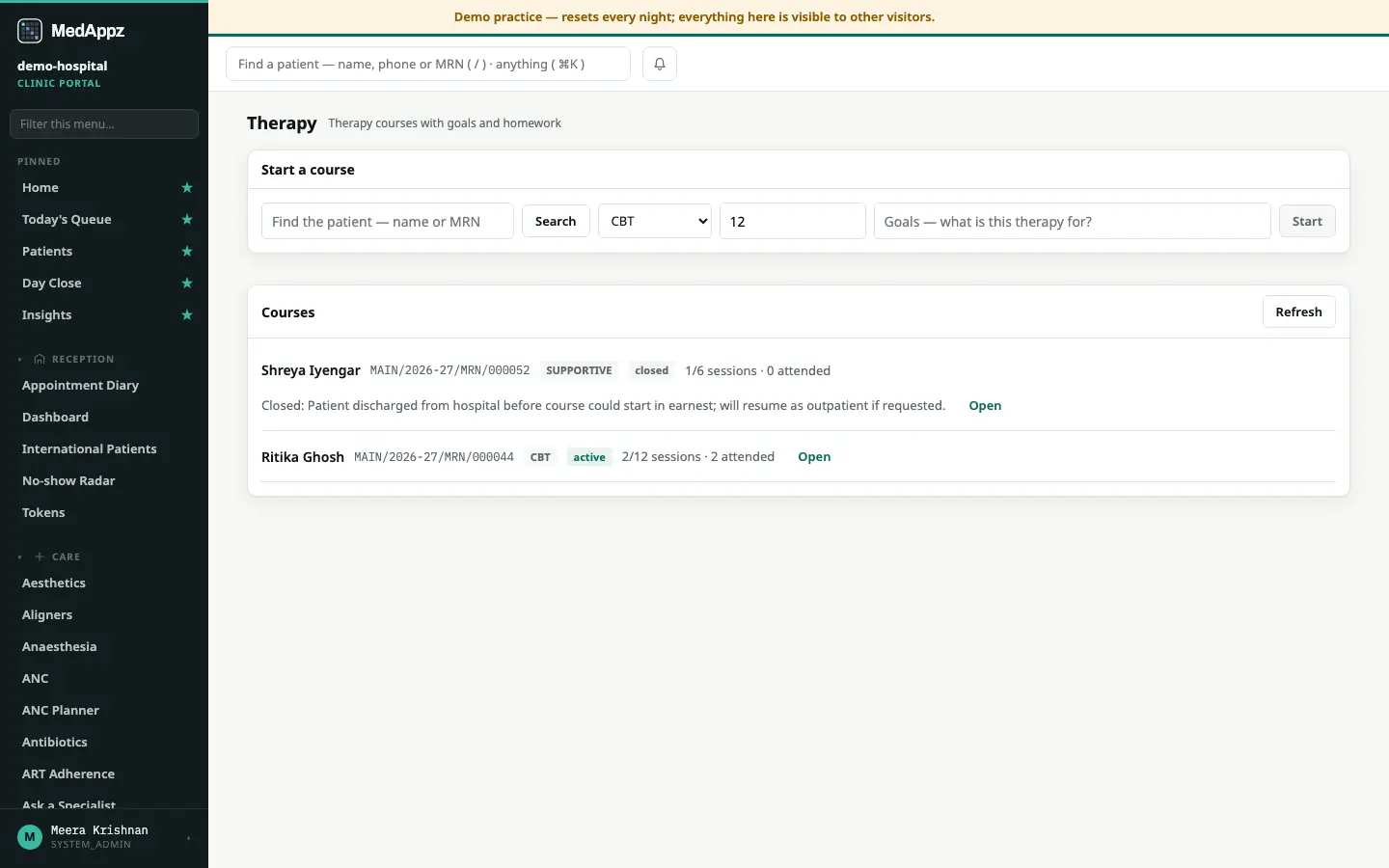 TherapyPlanner — Therapy — Therapy courses with goals and homework