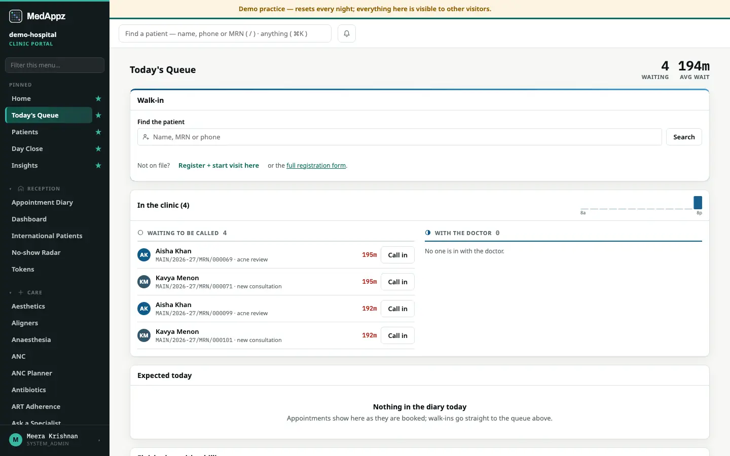RemindRx — Today's Queue — Remind patients to take their medicines on time