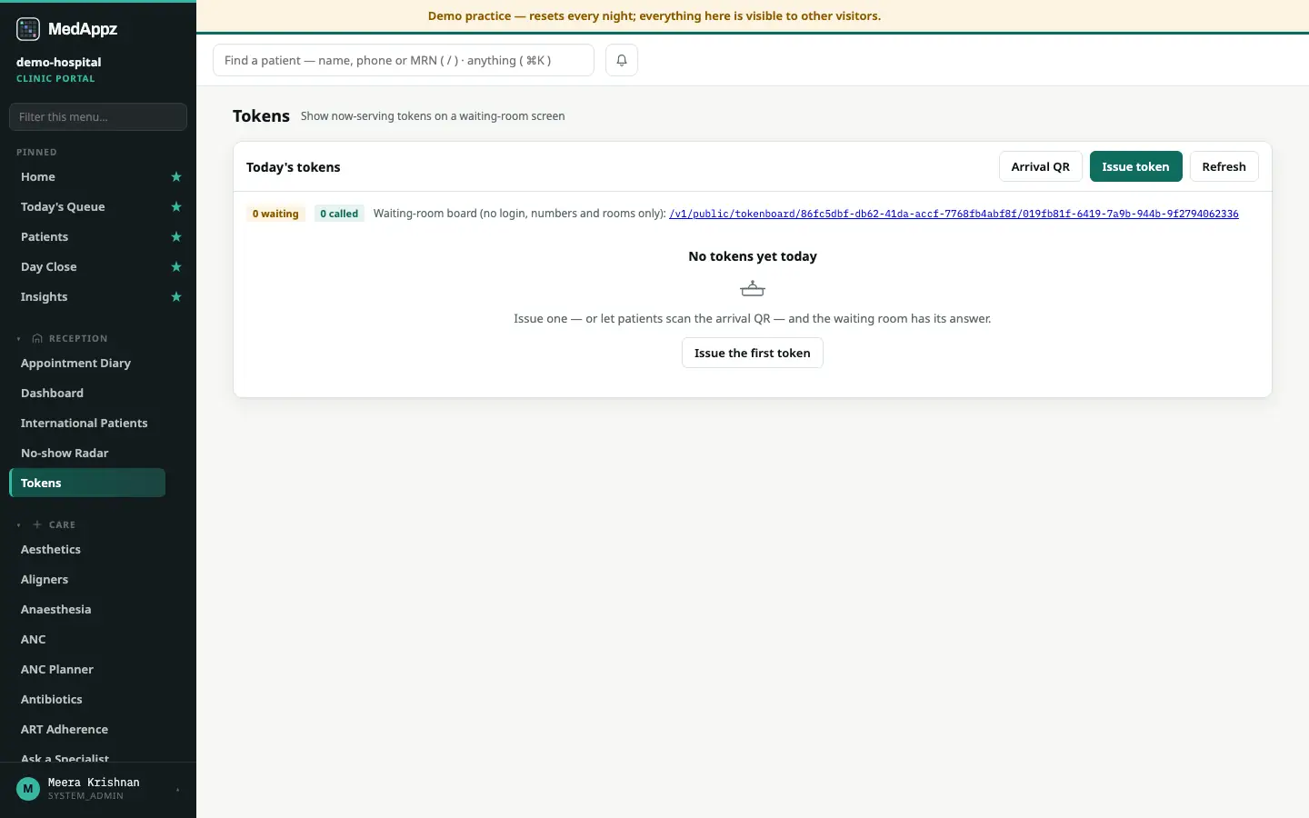 TokenBoard — Tokens — Show now-serving tokens on a waiting-room screen