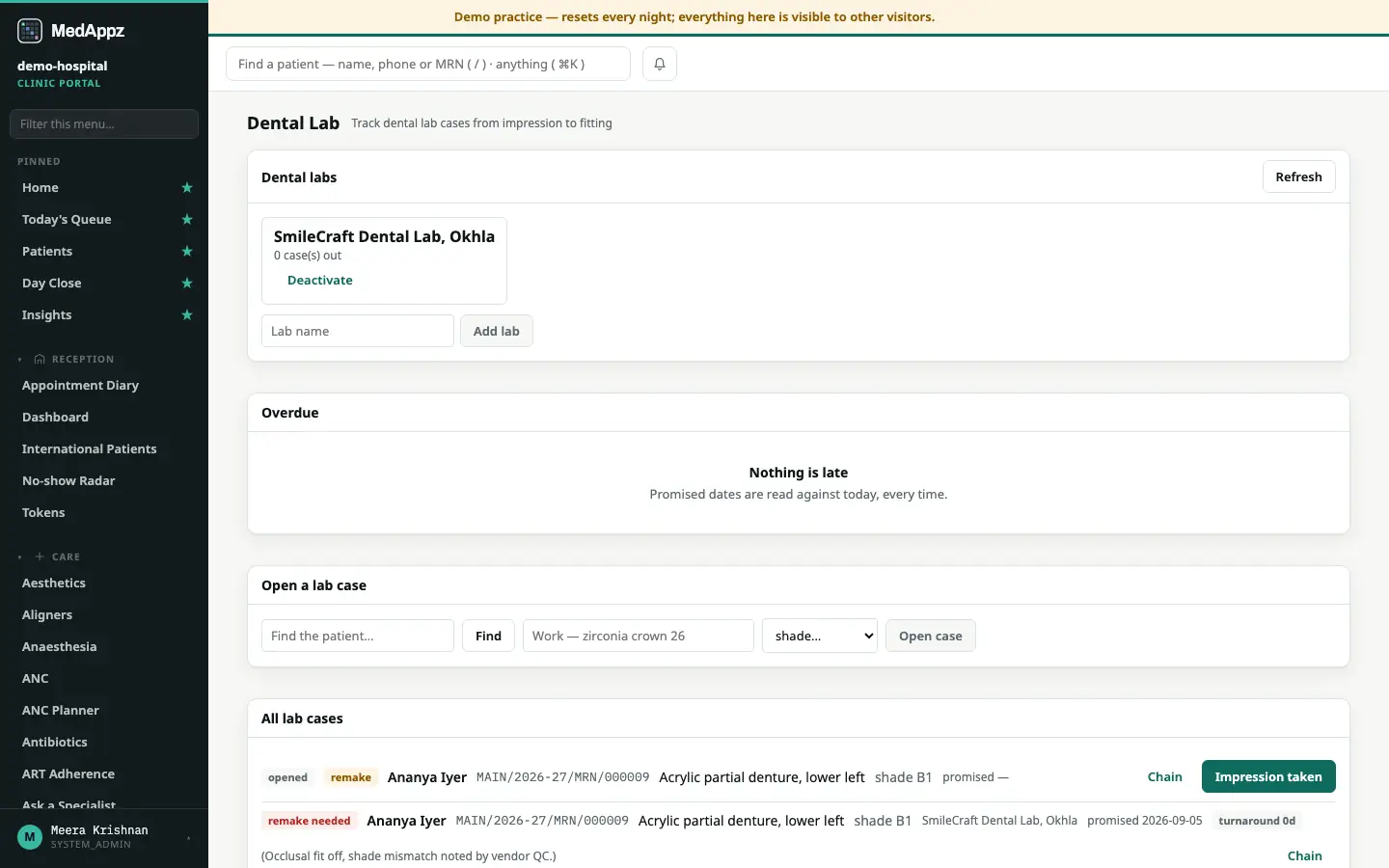ToothLab — Dental Lab — Track dental lab cases from impression to fitting