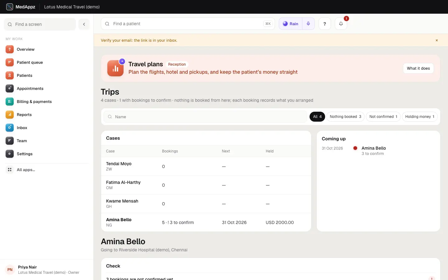 TravelPlan — Travel plans — Plan the flights, hotel and pickups, and keep the patient’s money straight