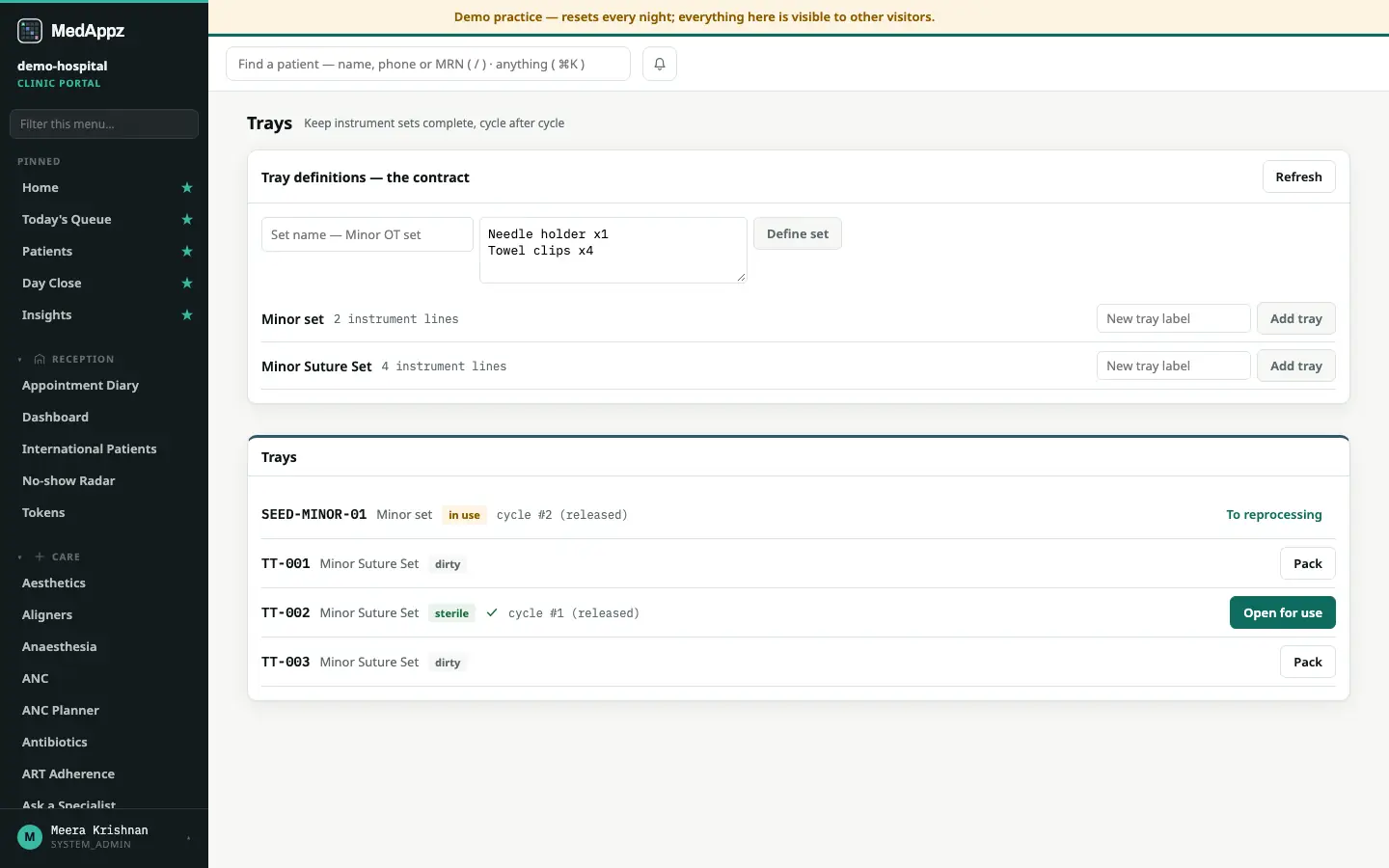 TrayTrace — Trays — Keep instrument sets complete, cycle after cycle