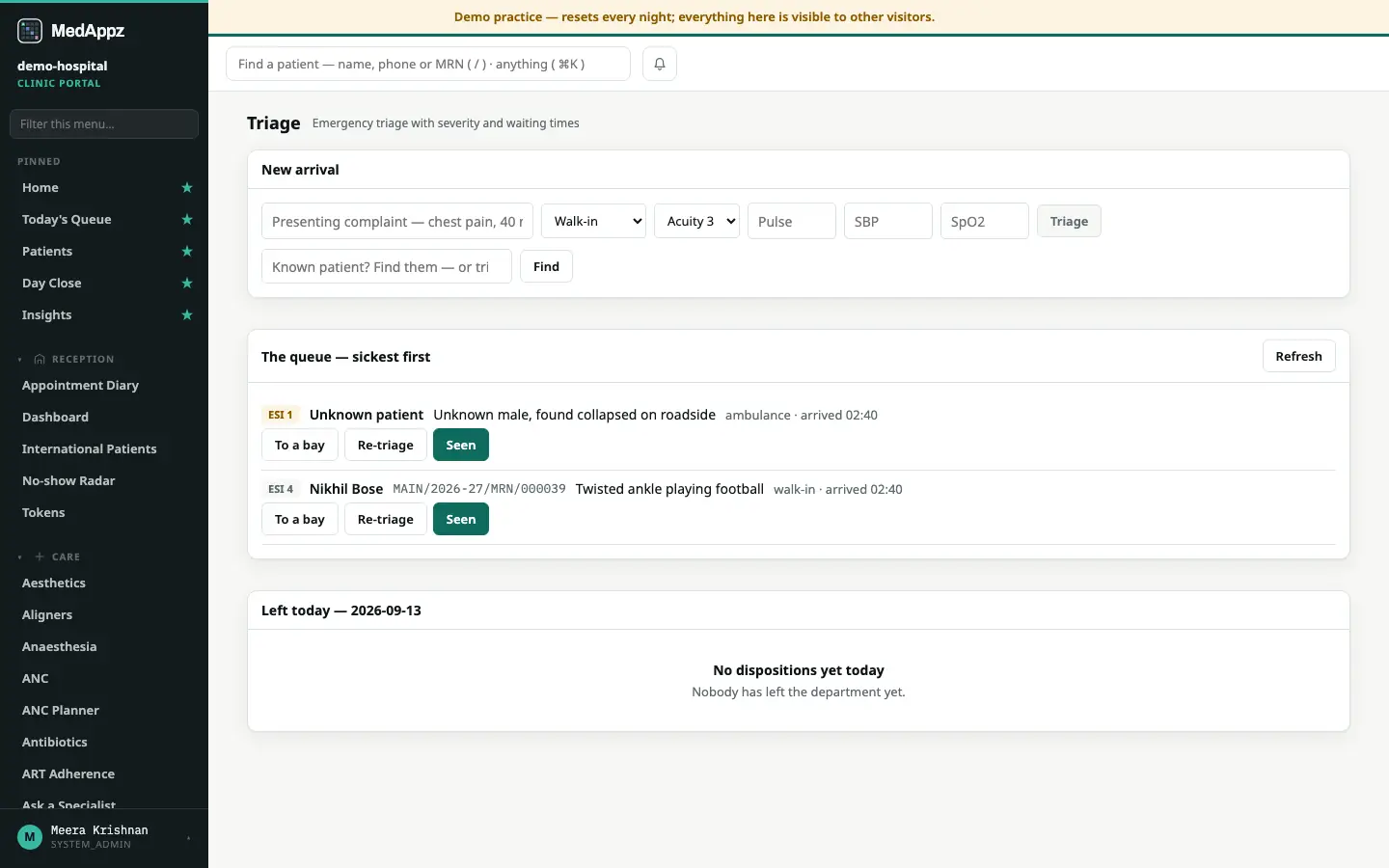 TriageLine — Triage — Emergency triage with severity and waiting times