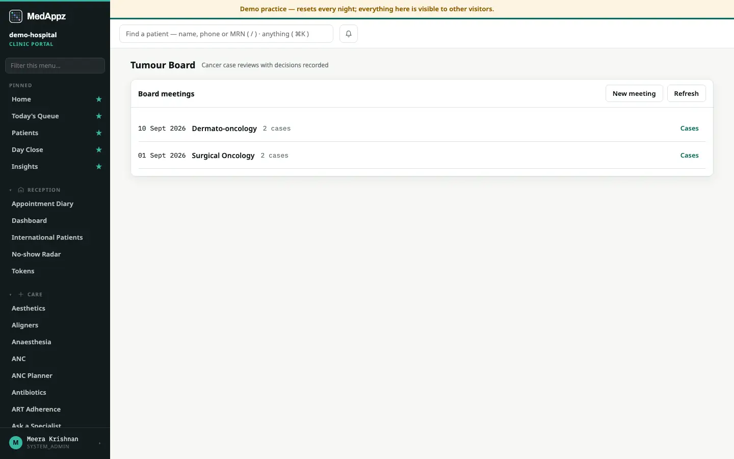 TumorBoard — Tumour Board — Cancer case reviews with decisions recorded
