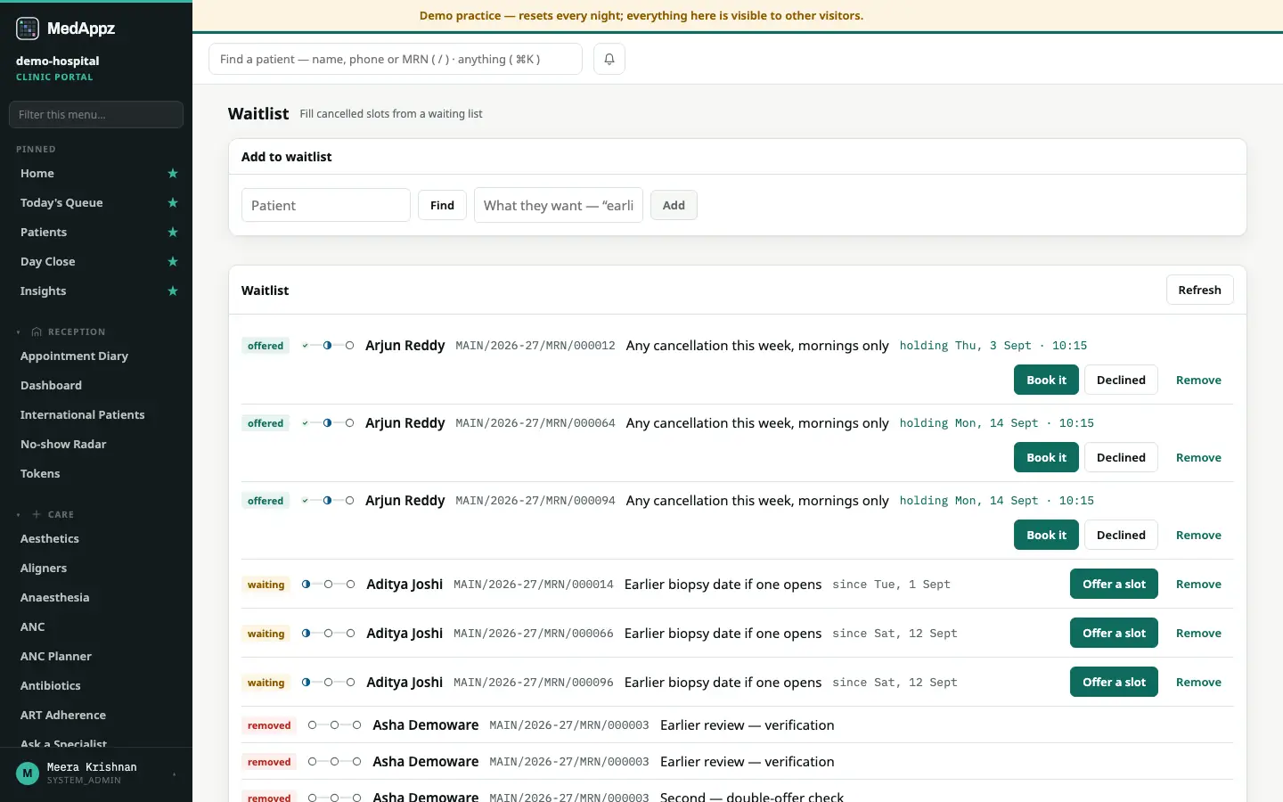 FillSeat — Waitlist — Fill cancelled slots from a waiting list