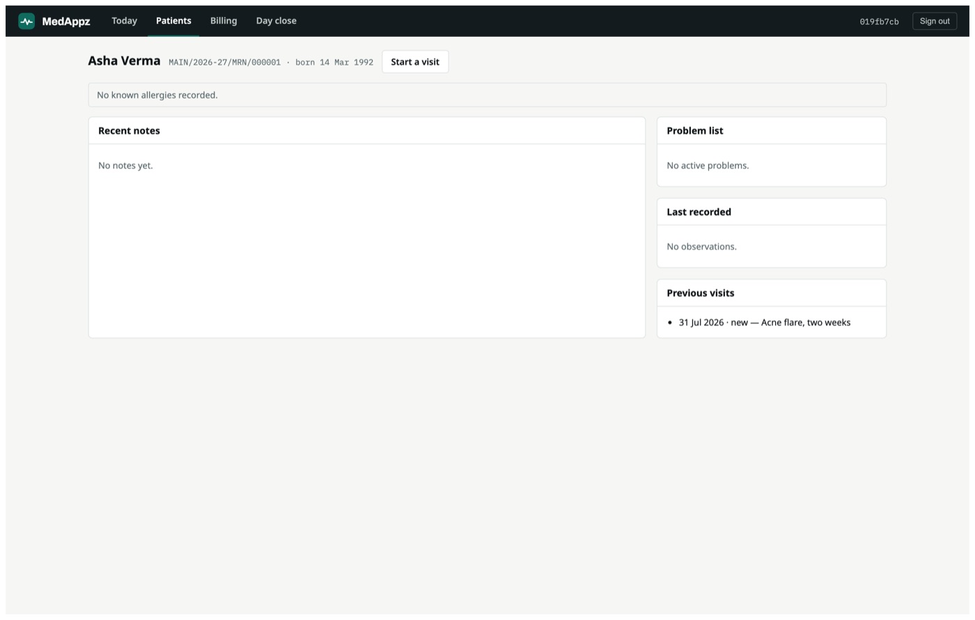 CaseNotes — The chart — append-only, amendments logged